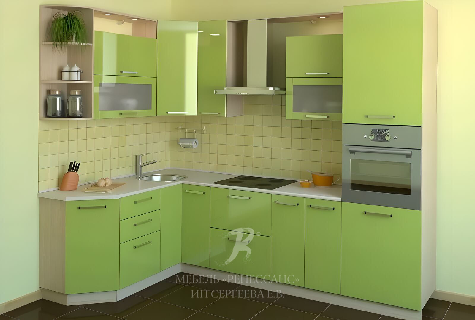 Кухонный гарнитур угловой цвет. Угловые кухни. Салатовый кухонный гарнитур. Кухонный гарнитур фисташкового цвета. Зеленая угловая кухня.